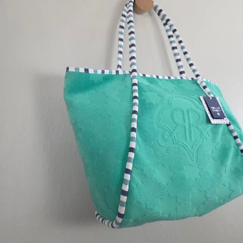 Roller Rabbit Target Star Geo Terry Beach Tote Bag Aqua Blue Large Shoulder NWT
